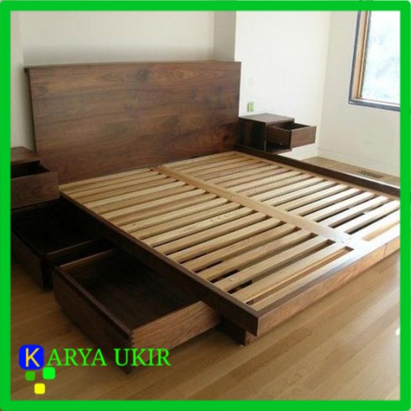 Pilihan Tempat tidur minimalis model terbaru dengan bahan material kayu jati pilihan atau yang bisa disebut dengan ranjang minimalis kayu