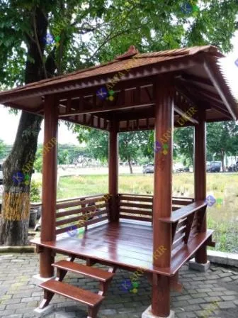 Gazebo kayu kelapa dengan model unik minimalis modern atau yang biasa disebut dengan Gazebo depan rumah dan kolam renang harga murah