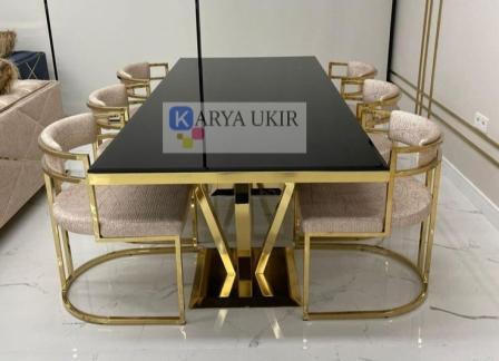 Meja stainless marmer atau yang biasa disebut dengan meja pertemuan rapat kantor bahan stainless gold desain modern terbaru