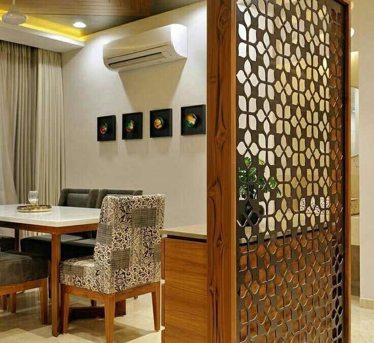 Desain sketsel Jati elegan untuk ruangan tamu minimalis dan ruang keluarga dengan desain modern dengan kombinasi bufet pembagi ruangan unik
