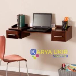 Meja kantor tembok atau yang biasa disebut dengan meja kerja yang menempel di sebuah dinding dengan desain simpel minimalis kayu jati