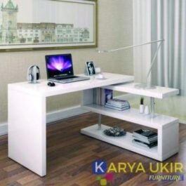 Meja kerja sudut minimalis atau yang biasa disebut dengan meja kantor pojok dengan desain simple modern bahan kayu mahoni