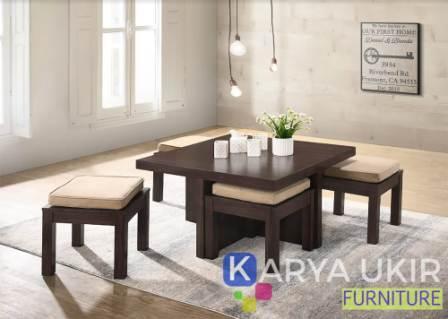 Meja makan lesehan atau yang biasa disebut dengan meja cafe sederhana dengan desain minimalis kayu jati TPK Perhutani harga murah