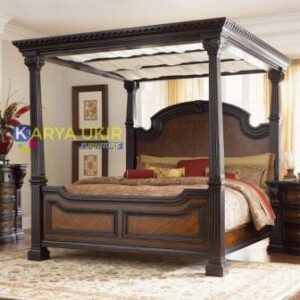 Ranjang kanopi mewah dan tempat tidur pengantin kayu jati yang disertai dengan atap kelambu desain italy atau dipan tiang terbaik
