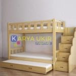 Ranjang tingkat minimalis atau yang biasa disebut dengan tempat tidur susun dengan desain modern bahan material kayu jati