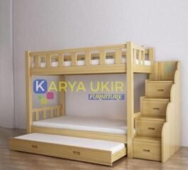 Ranjang tingkat minimalis atau yang biasa disebut dengan tempat tidur susun dengan desain modern bahan material kayu jati