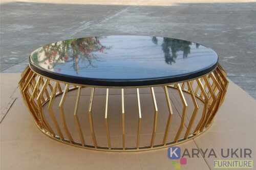 Meja tamu besi stainless gold jaring atau yang biasa disebut sebuah meja kaca alumunium dengan desain elegan modern terbaru saat ini dan harga murah