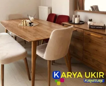 Desain ruangan meja makan modern atau yang biasa disebut dengan meja makan retro minimalis terbaru untuk apartemen, perumahan dan hotel