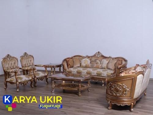 Sofa ukiran mewah khas Surabaya yang terbuat dari bahan material kayu jati atau yang biasa kita sebut dengan kursi tamu model 3211