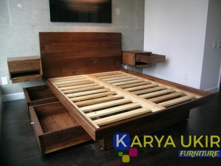 Tempat tidur laci modern atau yang biasa disebut dengan ranjang model laci Sorong kanan kiri desain minimalis kayu jati