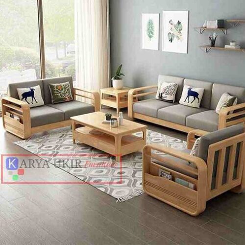 Kursi tamu balok minimalis bahan jati solid atau kursi kayu utuh gelondongan untuk ruang tamu simple modern dan desain klasik