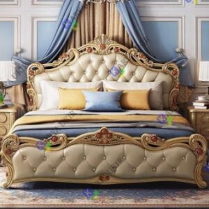 Ranjang sofa mewah modern Dengan bahan jok bludru atau leather dengan desain elegan atau yang biasa disebut dengan Tempat tidur sofa ukiran Jepara