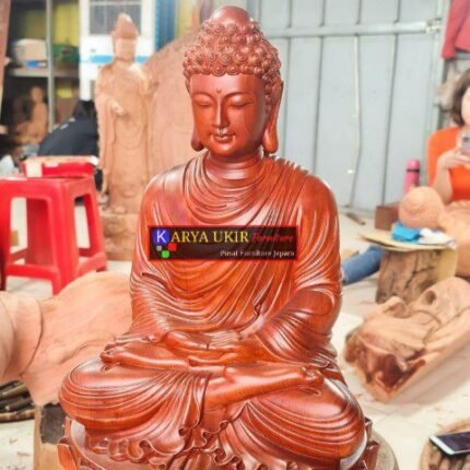 Patung Buddha sedang duduk atau yang biasa disebut dengan patung biksu dengan berbagai macam jenis pose yang terbuat dari bahan material kayu jati 01