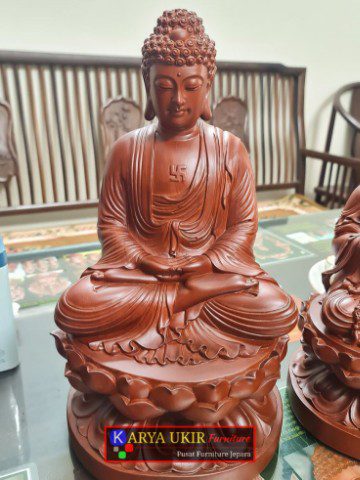 Patung Buddha sedang duduk atau yang biasa disebut dengan patung biksu dengan berbagai macam jenis pose yang terbuat dari bahan material kayu jati 02
