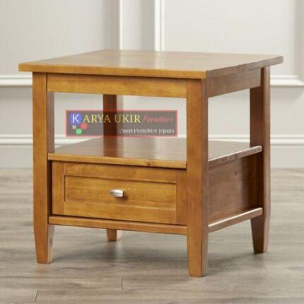 Meja sudut ruang tamu terbaru dengan desain minimalis atau yang biasa disebut dengan meja pojok kecil kayu jati modern