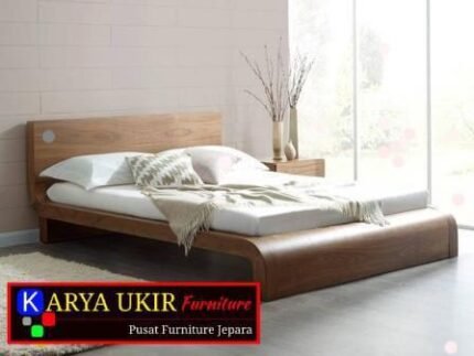 Gambar Ranjang kayu minimalis modern model lengkung desain terbaru untuk spring bed unik terbuat dari bahan material kayu jati pilihan kualitas terbaik