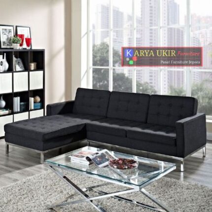Sofa stainless minimalis modern terbaru atau yang biasa disebut dengan sofa kursi tamu kaki stenlis steel dengan model sudut atau pojok nan elegan