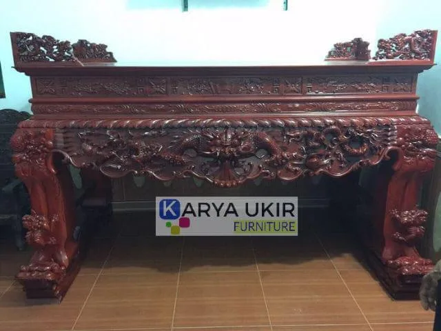 Meja Altar Ukir relief kayu jati 3G klasik atau yang biasa disebut dengan meja sembahyang persembahan untuk agama Buddha dan Konghucu adat Cina