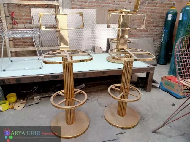 Kursi bar stainless gold mewah - Gambar 2
