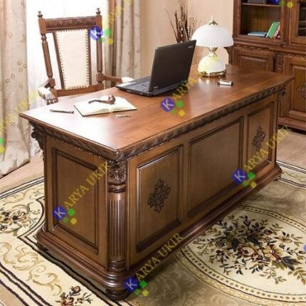 Gambar Meja kerja kantor custom unik bahan material kayu jati untuk meja pejabat direktur dan presiden model klasik