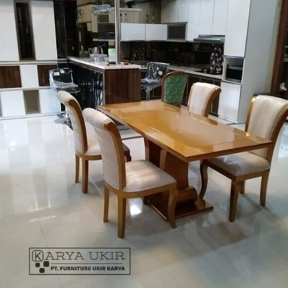 Meja Makan Kursi Jok Mewah Klasik Kayu Jati - Gambar 2