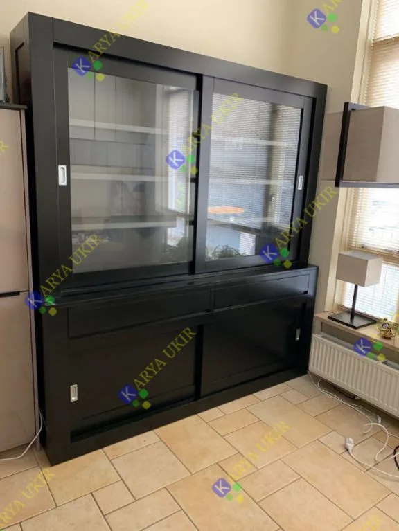 Lemari Buku sleding Pintu Geser Kombinasi kaca - Gambar 2