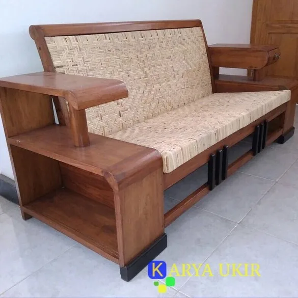 Gambar bangku anyaman rotan dengan kombinasi rangka kayu jati desain klasik kualitas terbaik gaya sri sultan paling murah