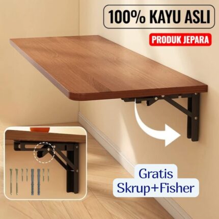 Meja Lipat Tempel Dinding Kayu Solid Minimalis