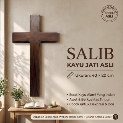 PT. FURNITURE UKIR KARYA 1 Salib Dinding Kayu Jati 40x20 cm elegan premium, cocok untuk dekorasi rumah & gereja. Kualitas rapi, tampilan natural, harga terjangkau.